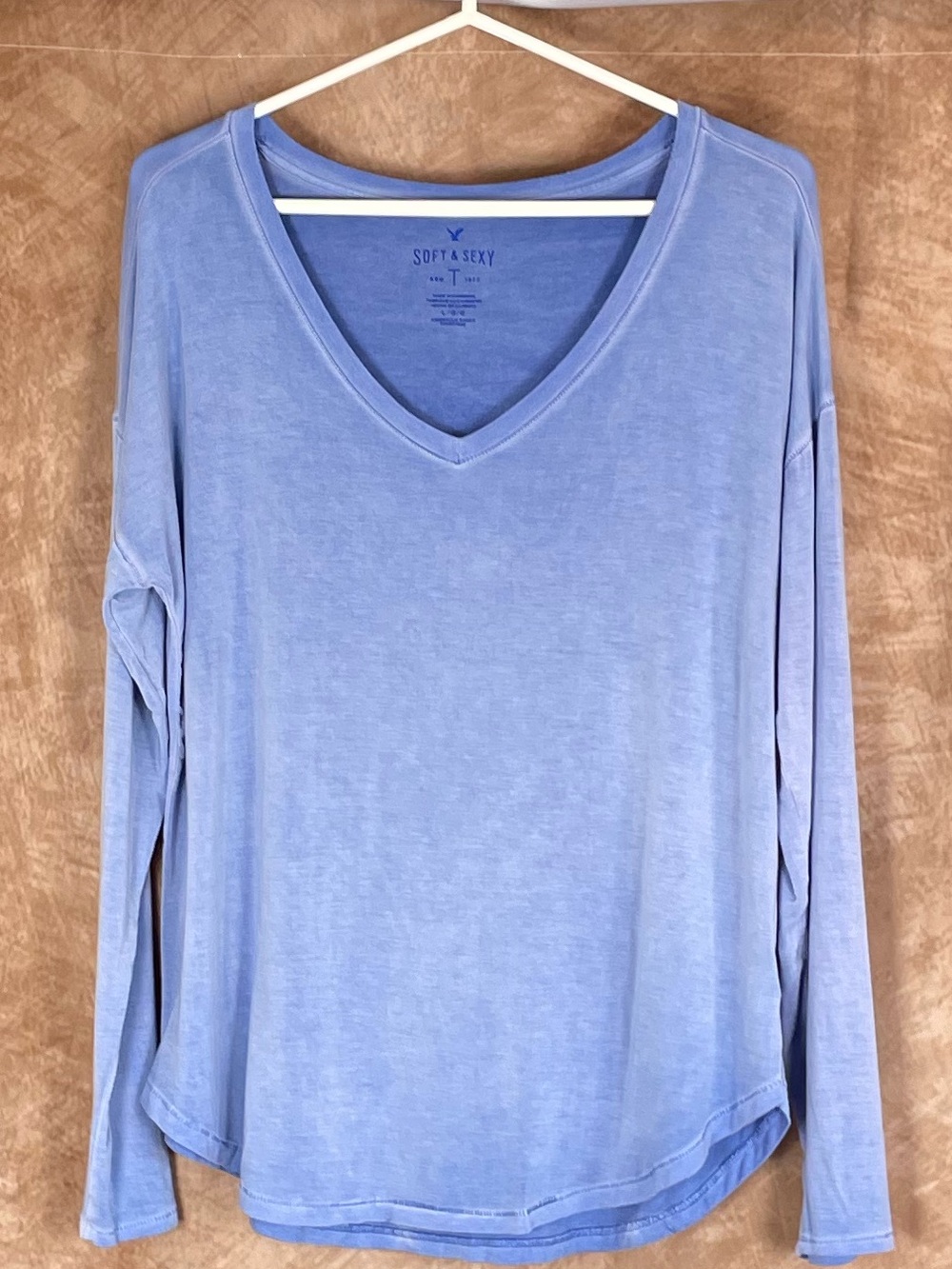 Soft & Sexy Women's Light Blue V-Neck Long Sleeve Top size Large